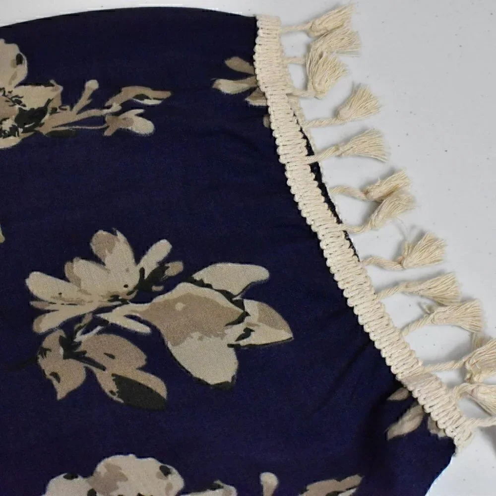 David and Young Boho Open Front Kimono Swimsuit Coverup Blue Floral Size OS